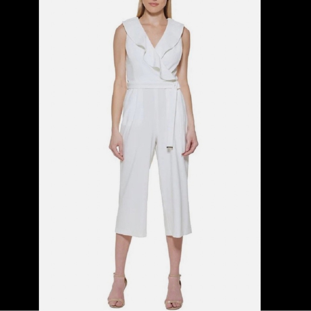 Tommy Hilfiger White Ruffle Wrap Culotte Jumpsuit - Size 14 - NWT